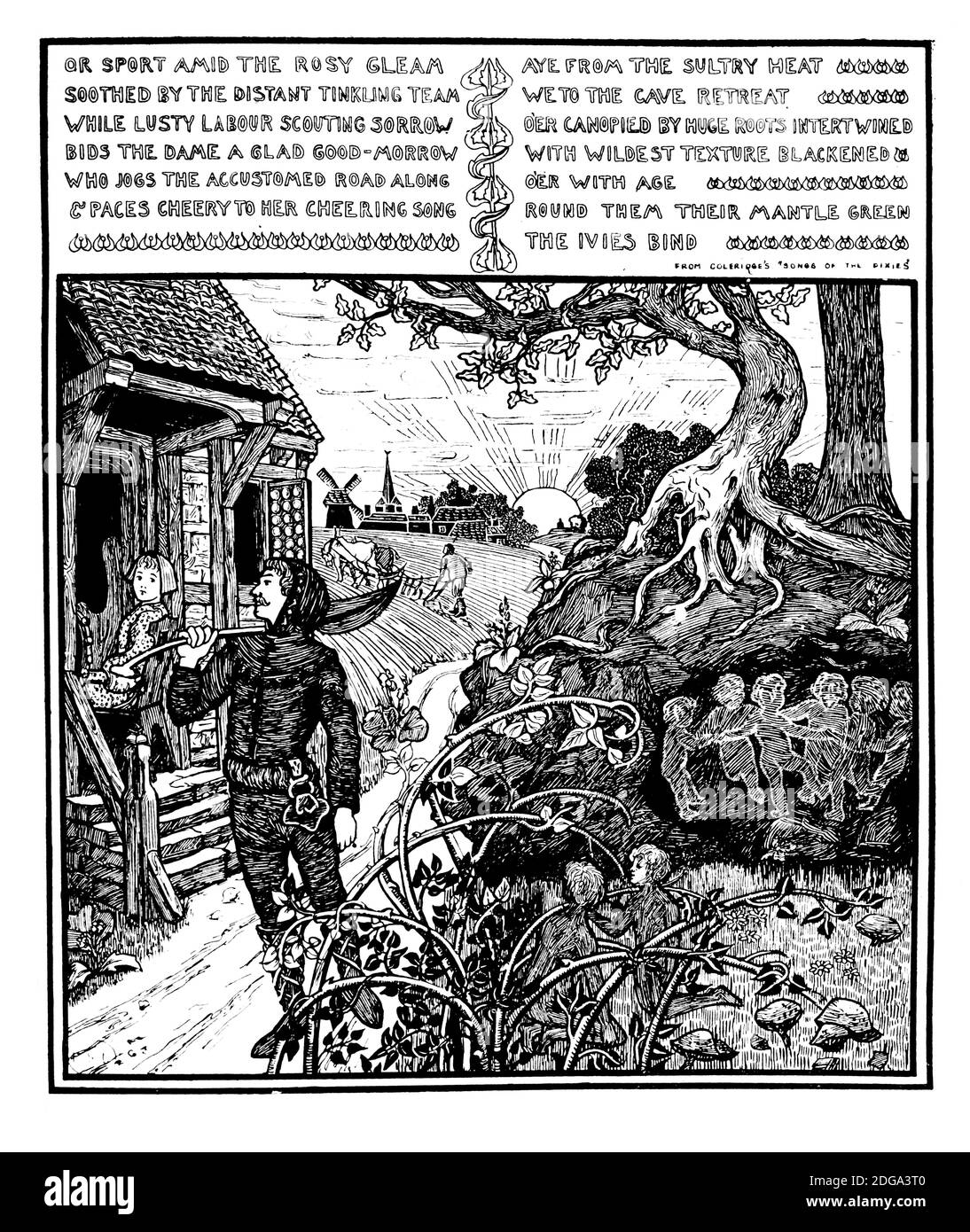 Scène de village médiéval, illustration de livre par Florence M Homewood à partir de 1896 The Studio an Illustrated Magazine of Fine and Applied Art Banque D'Images
