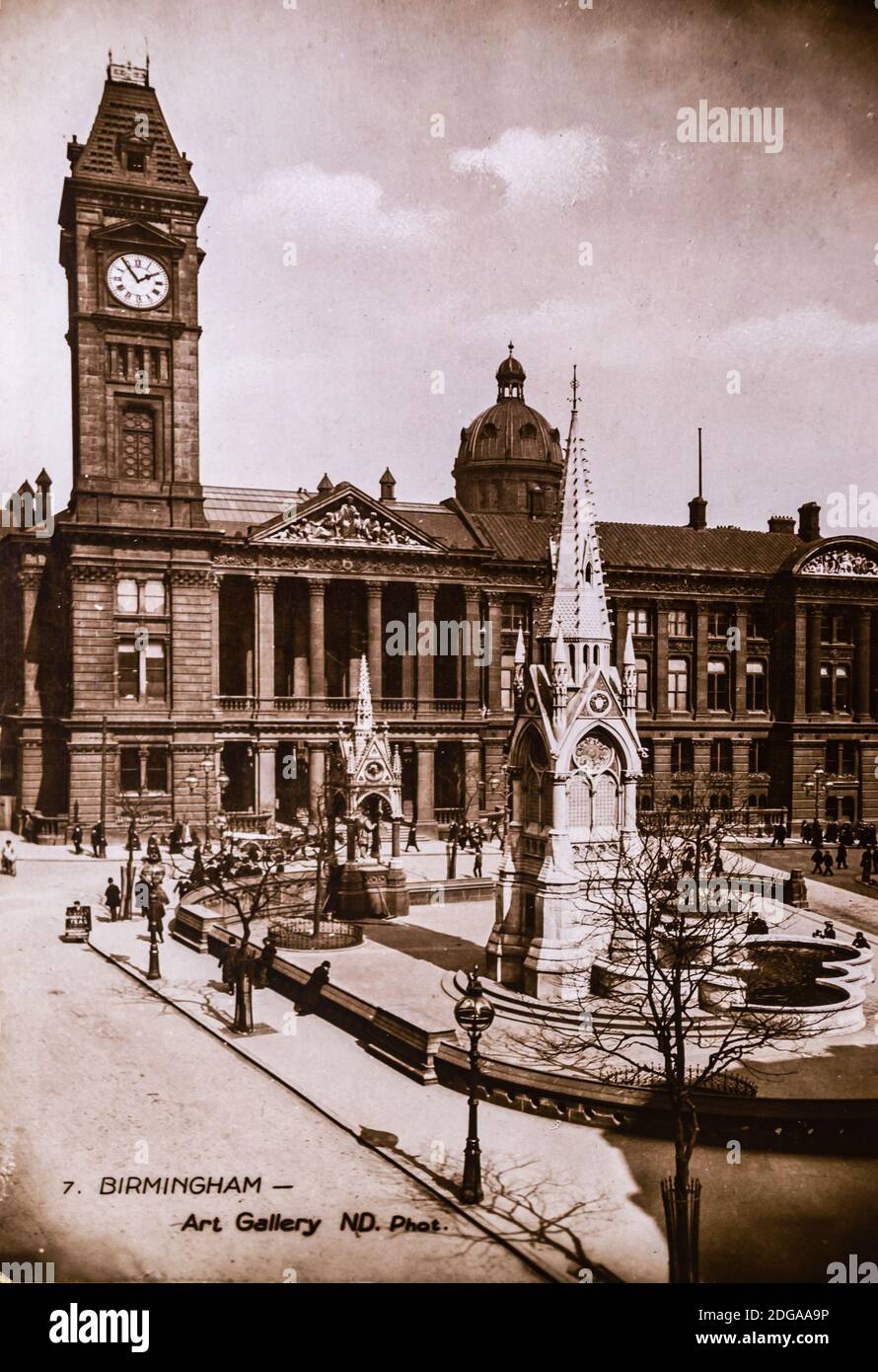 Birmingham Art Gallery carte postale vintage début 20t siècle noir et carte postale photo blanche Banque D'Images