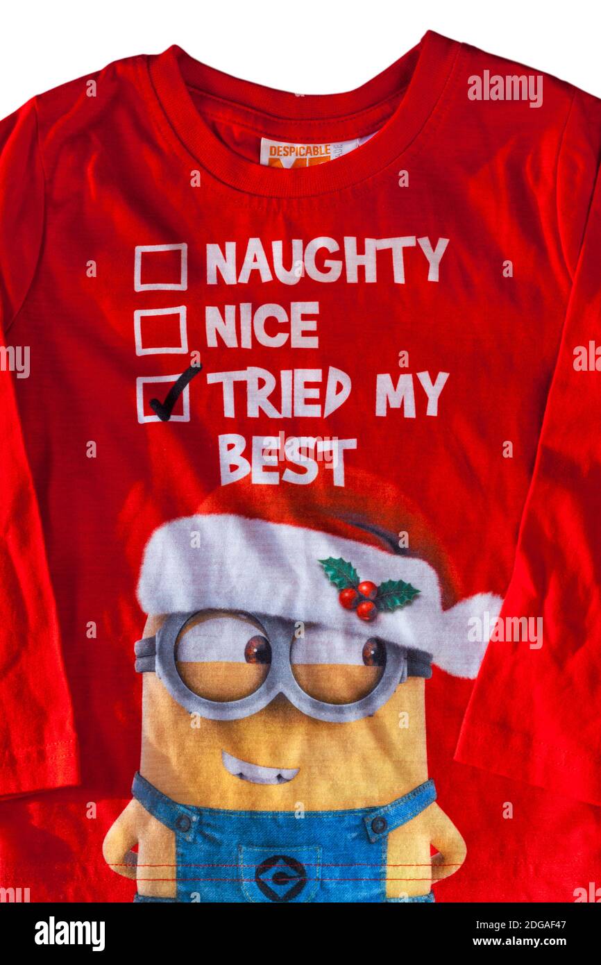 Naughty, Nice, a essayé mon meilleur détail sur le sweat-shirt Minion pour garçons Banque D'Images