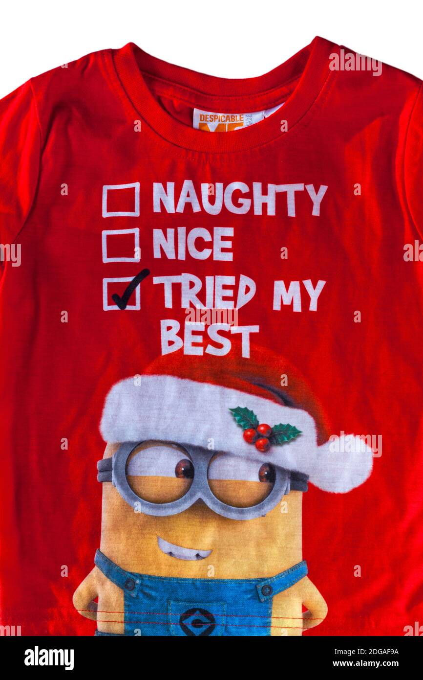 Naughty, Nice, a essayé mon meilleur détail sur le sweat-shirt Minion pour garçons Banque D'Images