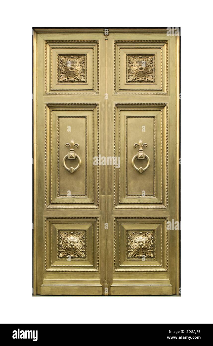 Élégante porte d'or vue de face photo isolée Banque D'Images