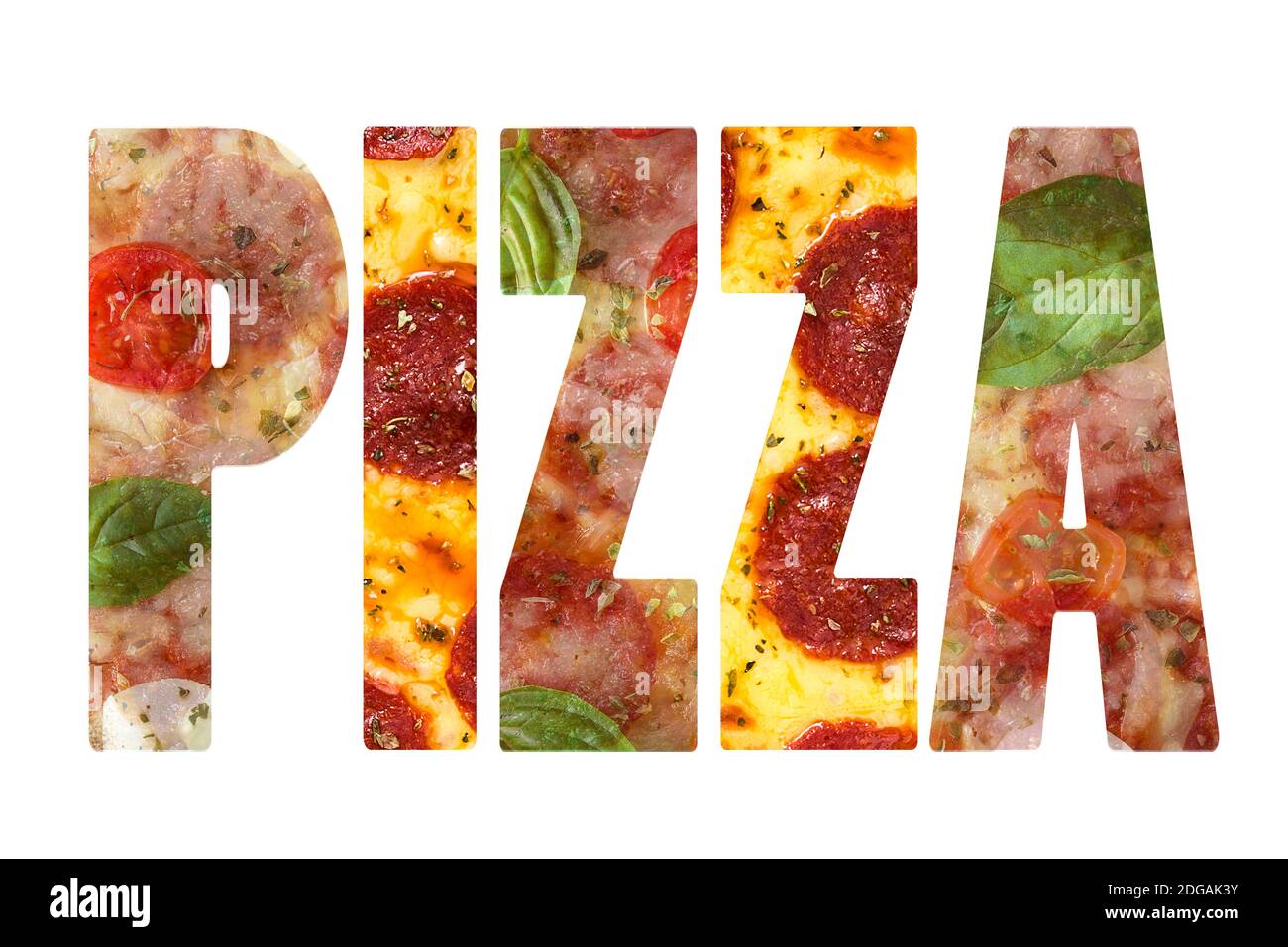 Le mot pizza composite avec photos de pizza à l'intérieur Banque D'Images