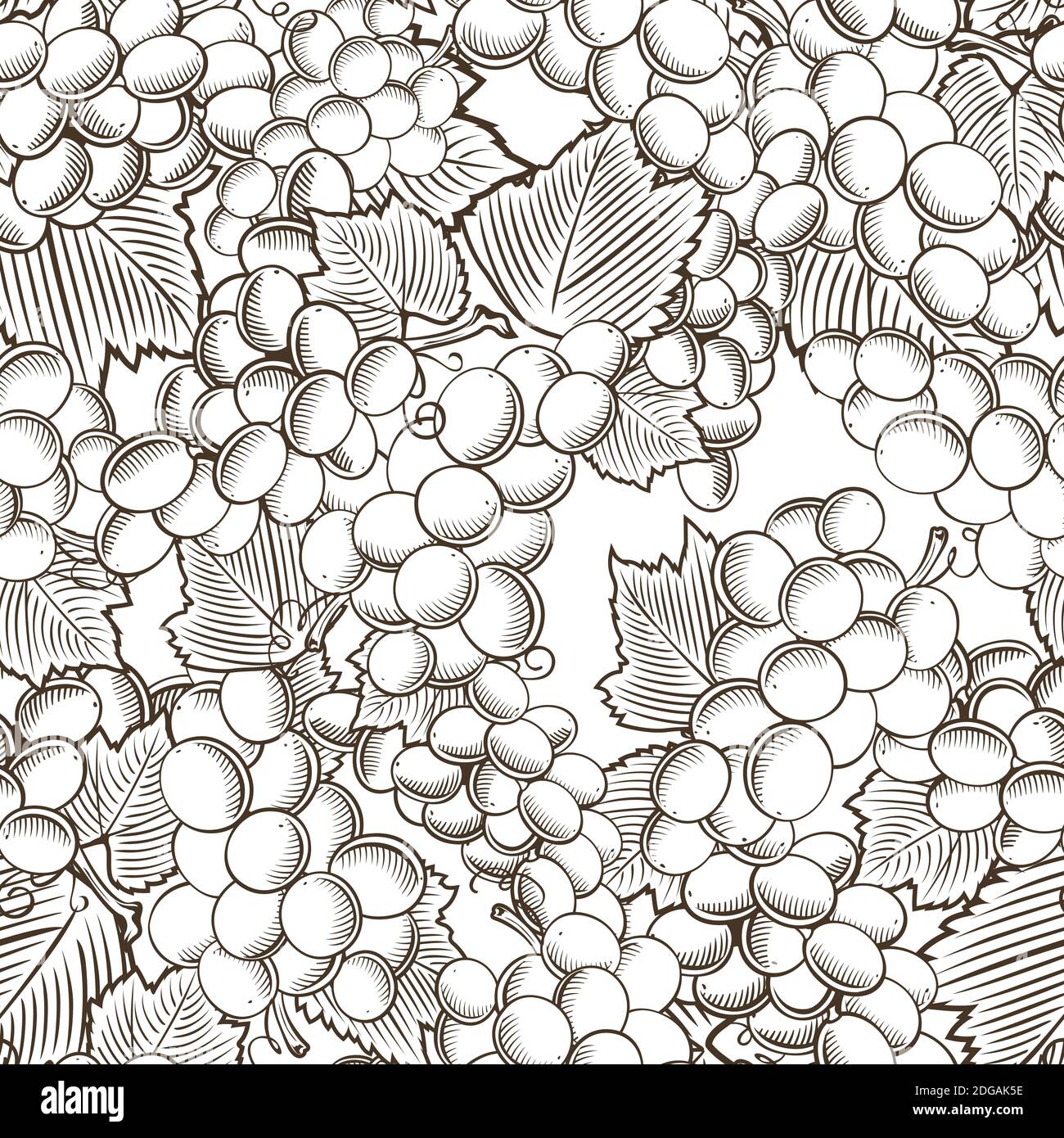 Motif noir et blanc sans couture avec raisins et feuilles style vintage Illustration de Vecteur