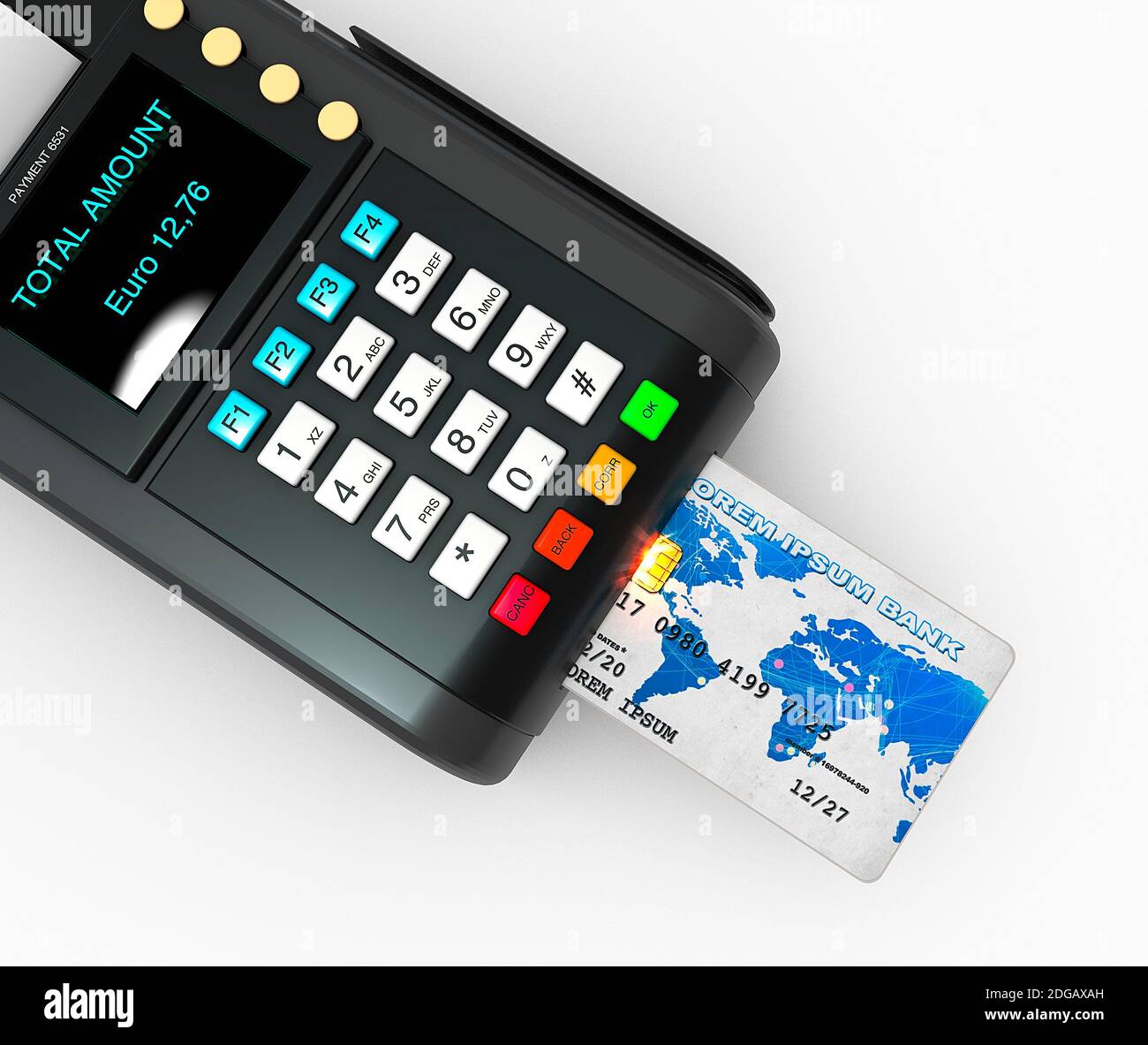 PDV et carte de crédit. Outil de paiement numérique qui vous permet de lutter contre l'évasion fiscale. Loterie de remboursement et de reçu. Administration publique. Incitatifs Banque D'Images