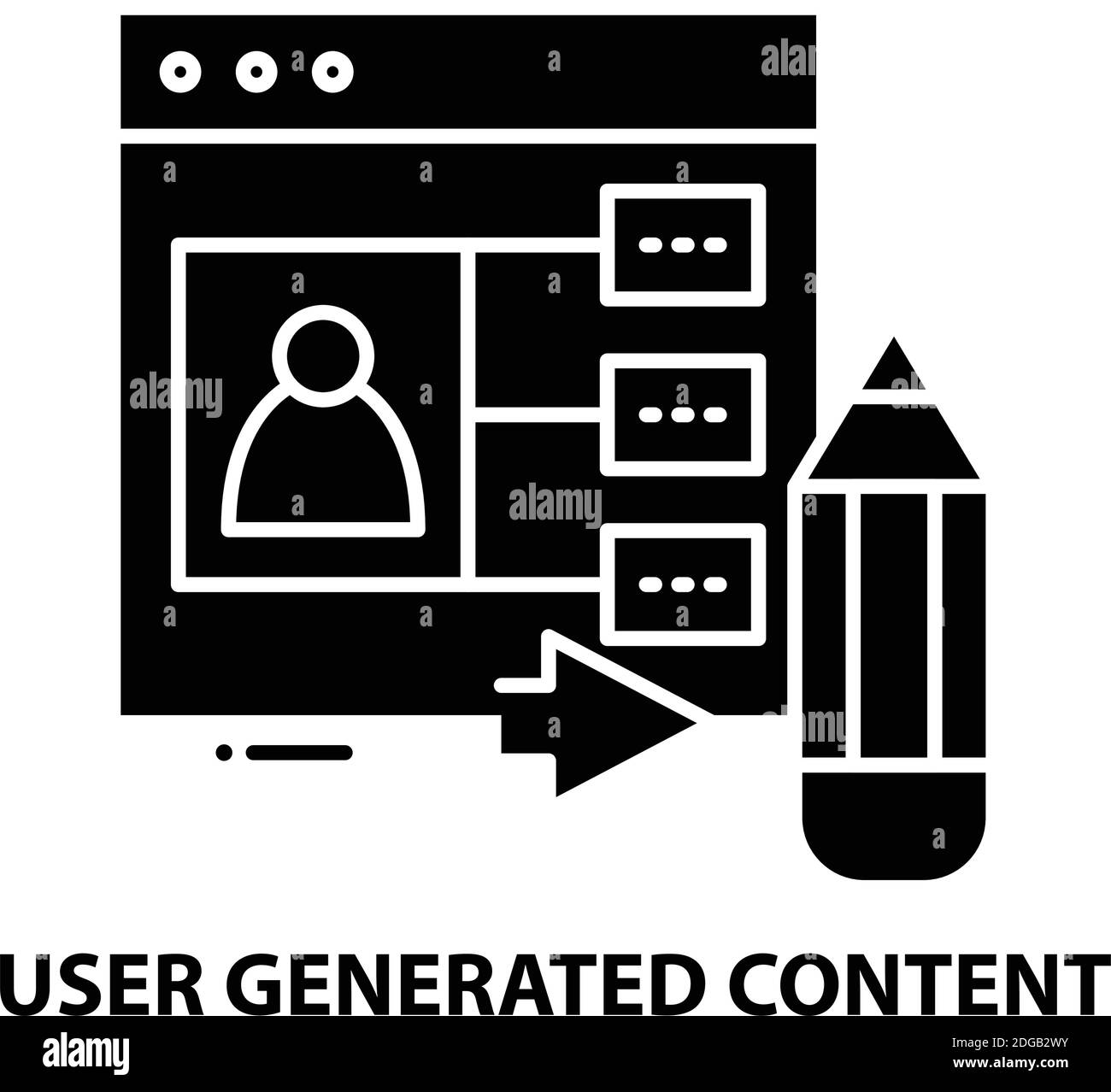 icône de contenu généré par l'utilisateur, signe vectoriel noir avec traits modifiables, illustration de concept Illustration de Vecteur