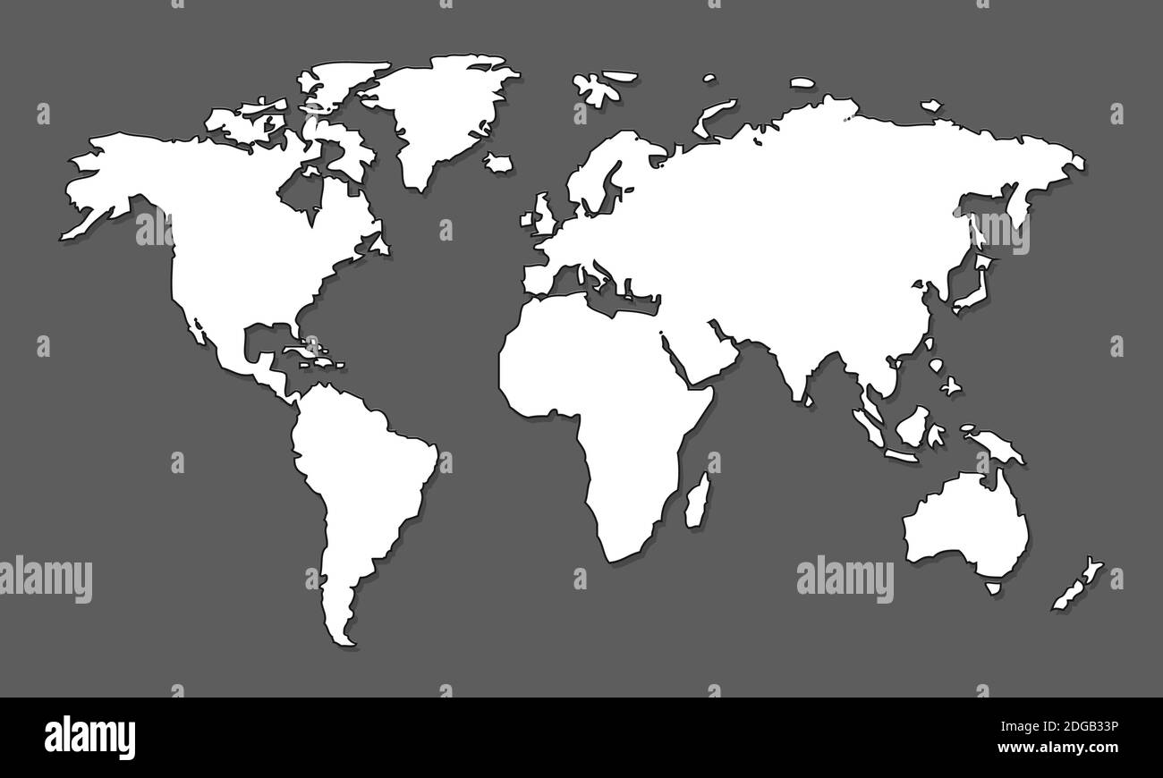 Vecteur de carte du monde, isolé sur fond gris. Flat Earth, modèle de carte grise pour le modèle de site Web, rapport annuel, infographies. Monde similaire Illustration de Vecteur