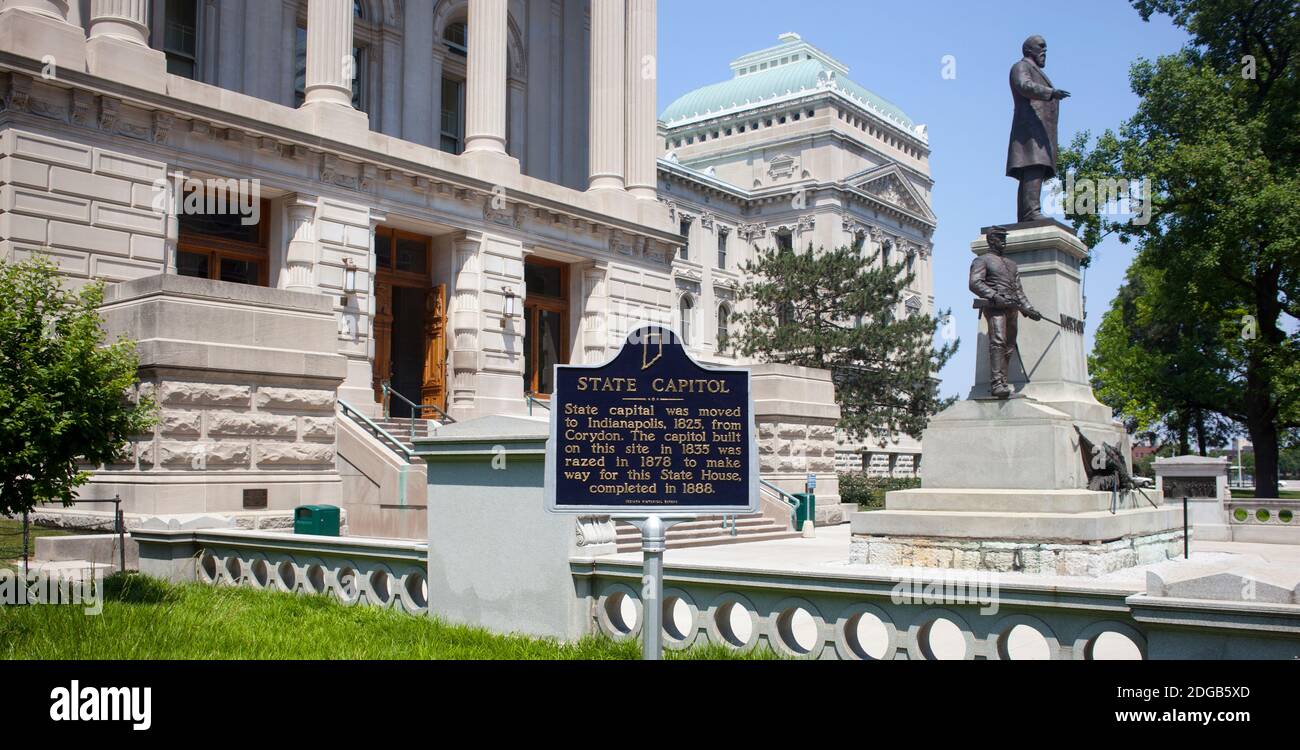 Monument du gouverneur Oliver Morton au Capitole de l'État de l'Indiana, Indianapolis, Marion County, Indiana, États-Unis Banque D'Images