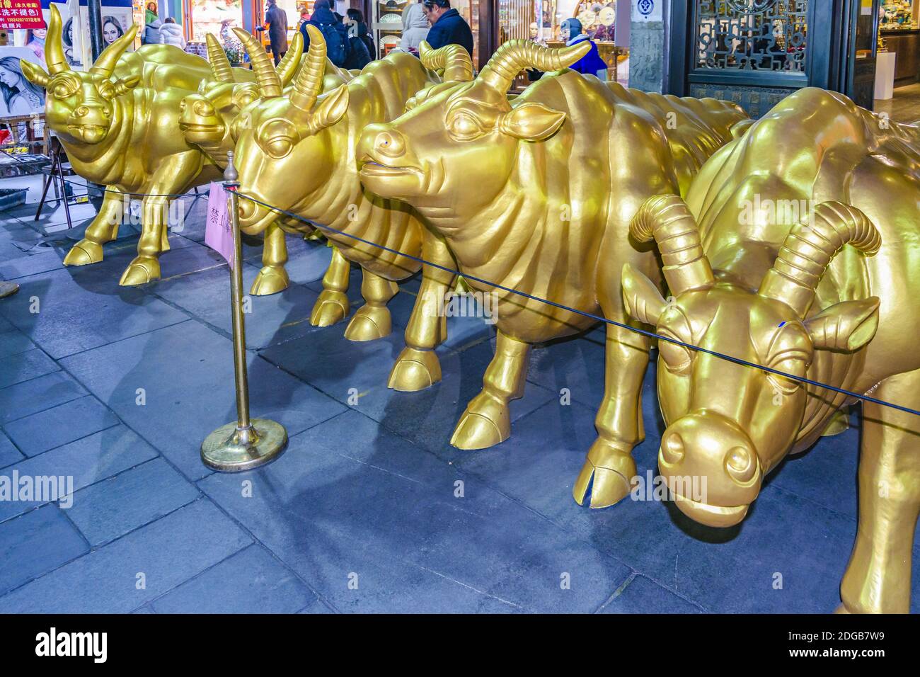 Bulls Sculpture, Hefang Street, Hangzhou, Chine Banque D'Images