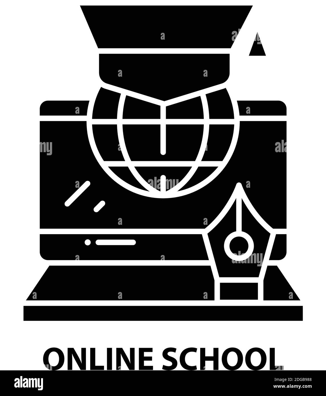 icône d'école en ligne, signe vectoriel noir avec traits modifiables, illustration de concept Illustration de Vecteur
