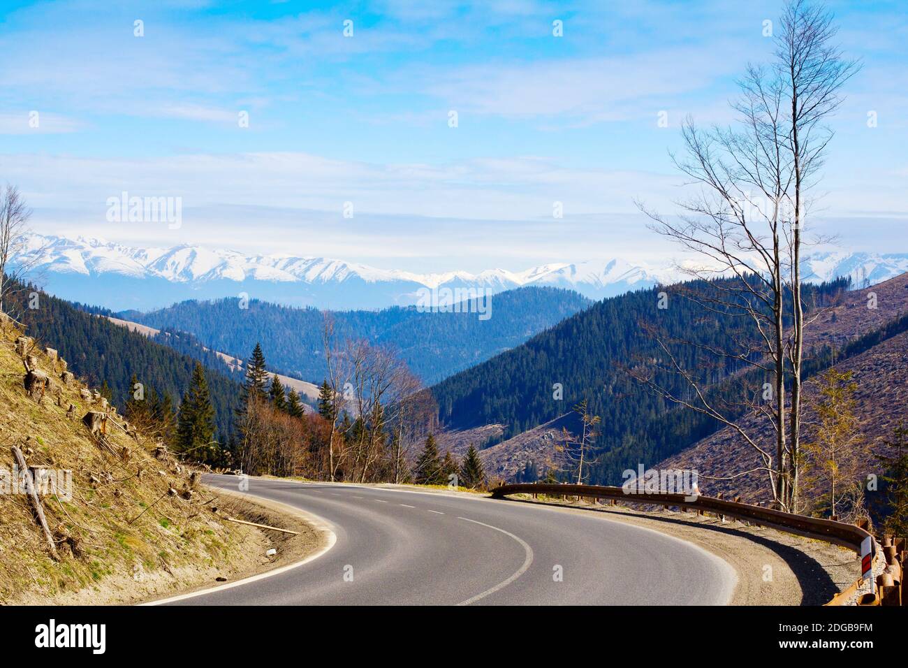 Route de montagne dans une vallée, montagnes Tatra, Slovaquie Banque D'Images