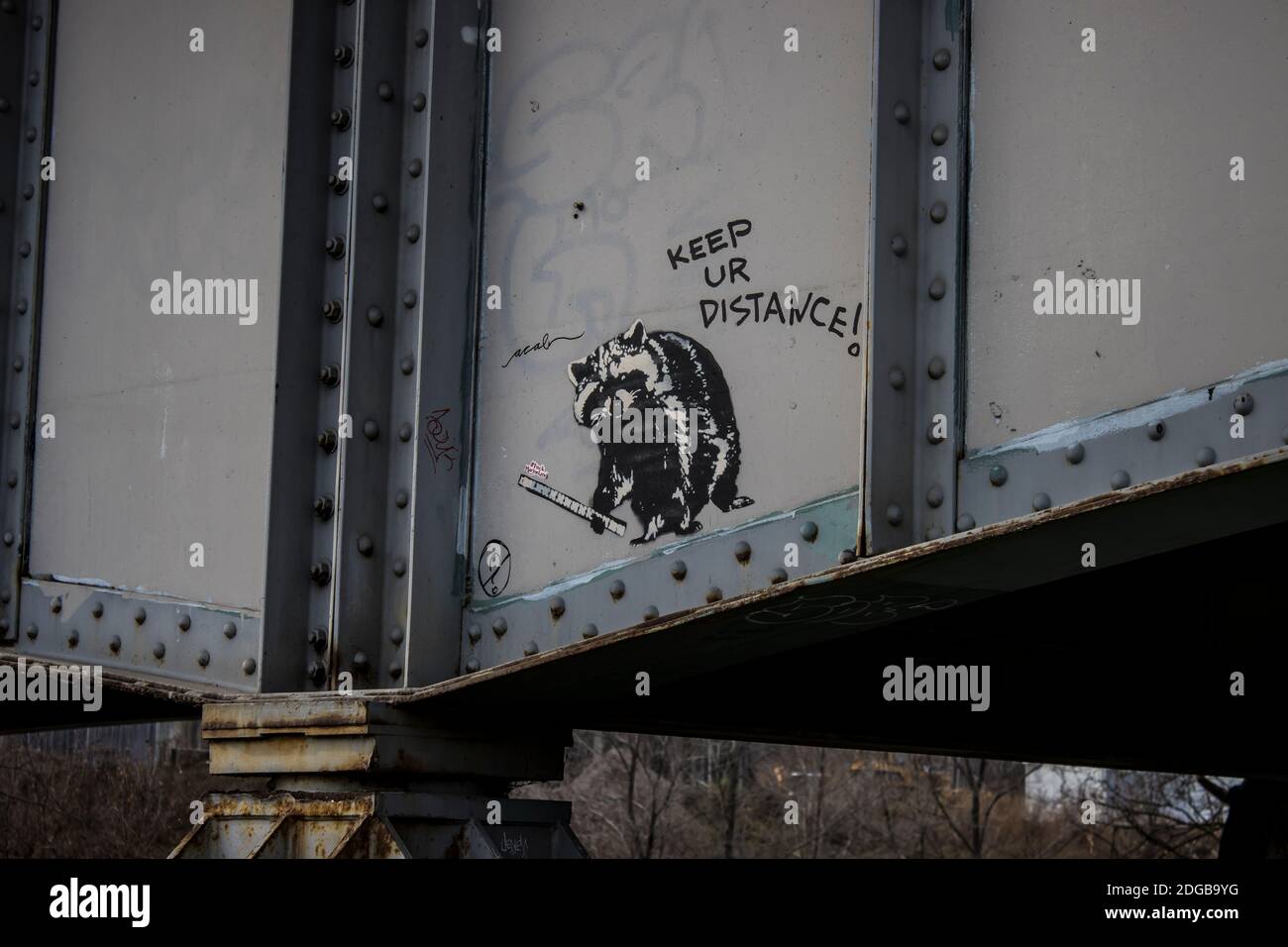 Graffiti de panda de déchets sur le dessous d'un pont sur la rivière inférieure du don Banque D'Images