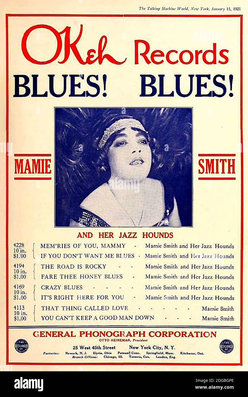 MAMIE SMITH (1891-1946) chanteur américain de vaudeville et de blues sur un 1921 OKeh Records Banque D'Images