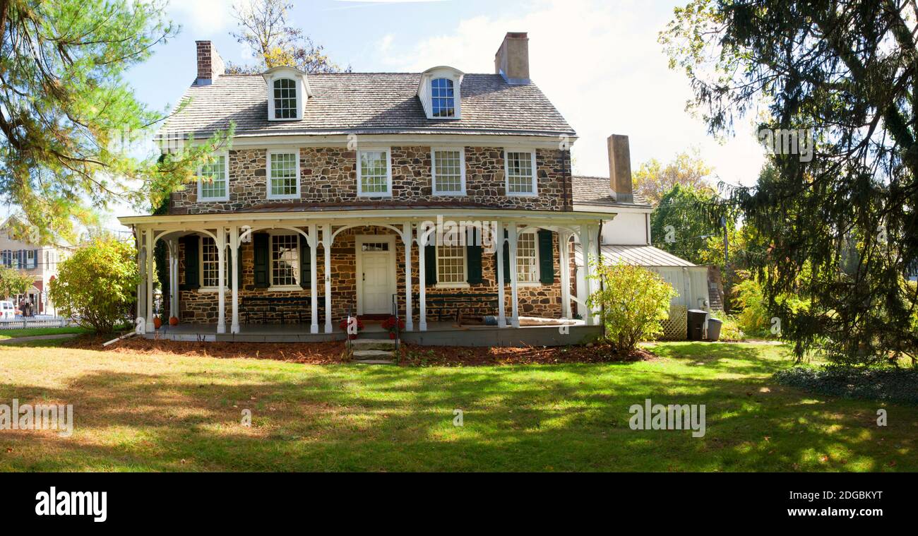 Façade du manoir Parry construite en 1784 par Benjamin Parry, New Hope, Bucks County, Pennsylvanie, États-Unis Banque D'Images