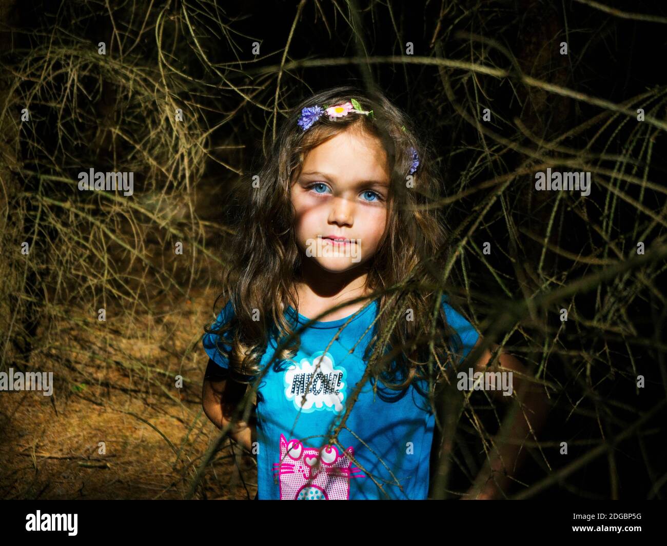Portrait d'une fille debout dans la forêt, Pologne Banque D'Images