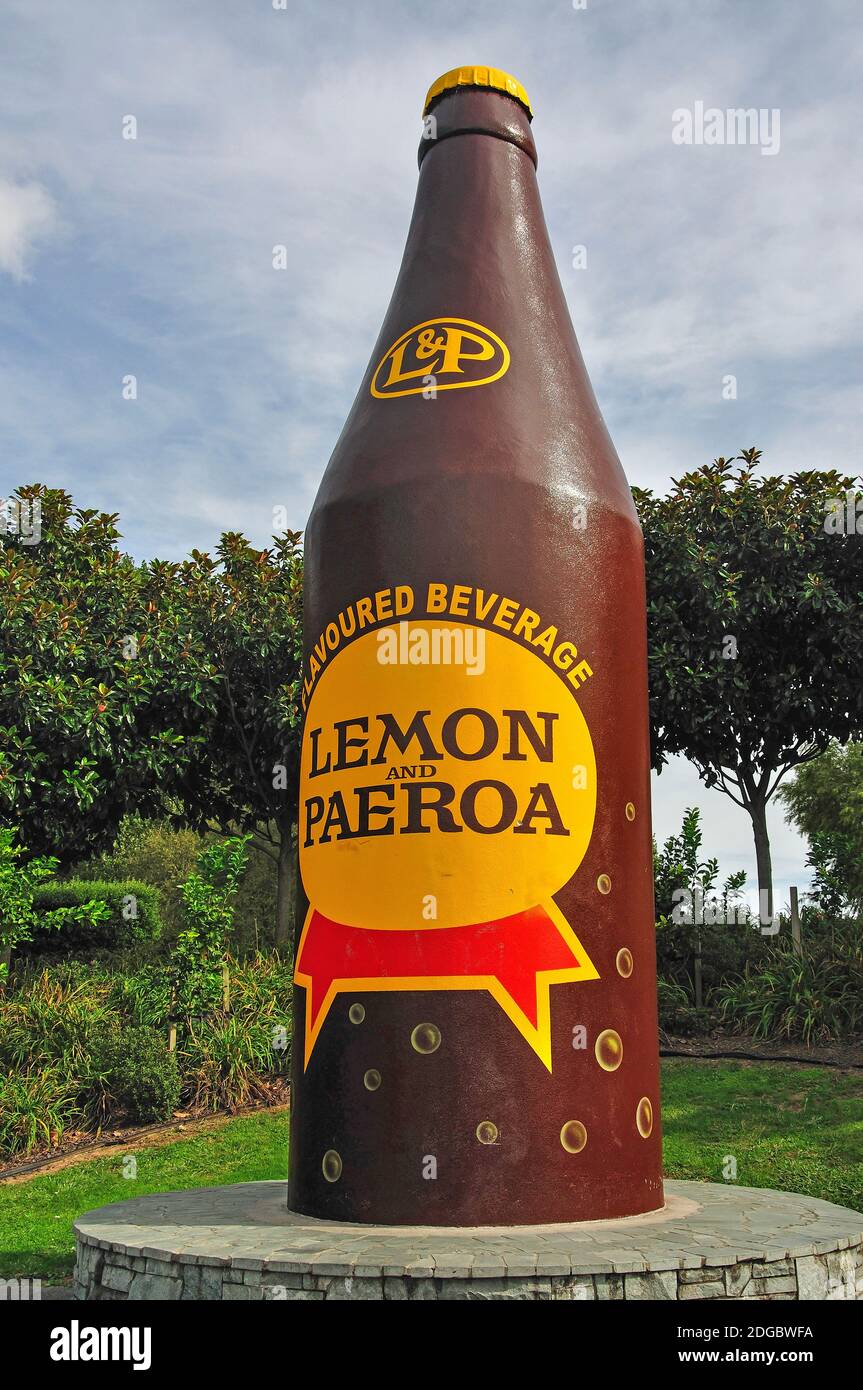 Le Citron géant & Paeroa bouteille de boisson, Paeroa, de la région de Waikato, Nouvelle-Zélande, île du Nord Banque D'Images