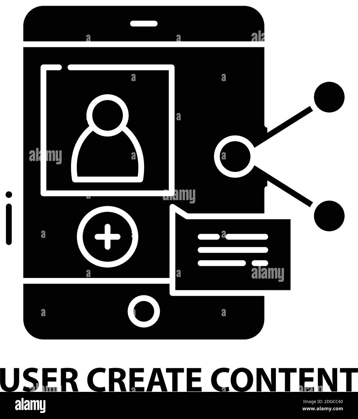 icône de création de contenu utilisateur, signe vectoriel noir avec traits modifiables, illustration de concept Illustration de Vecteur