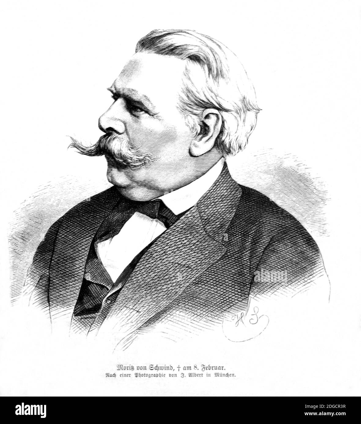 1871 , AUTRICHE : le peintre autrichien MORITZ Von SCHWIND ( 1804 - 1971 ) . Portrait gravé par graveur inconnu .- ARTS - ARTE - PITTURA - peinture - PITTORE - artiste - artista - portrait - ritratto - bachigi - moustache --- ARCHIVIO GBB Banque D'Images