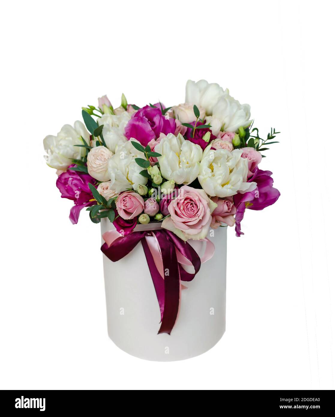 fleurs naturelles dans une boîte isolée sur fond blanc, gros plan Banque D'Images