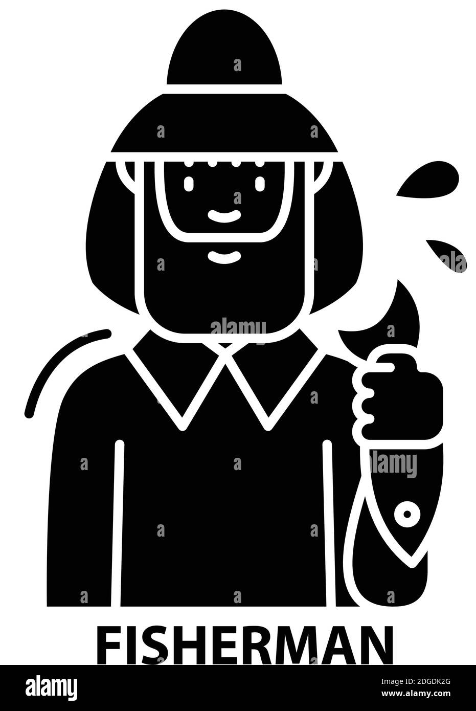 icône pêcheur, signe vecteur noir avec traits modifiables, illustration de concept Illustration de Vecteur
