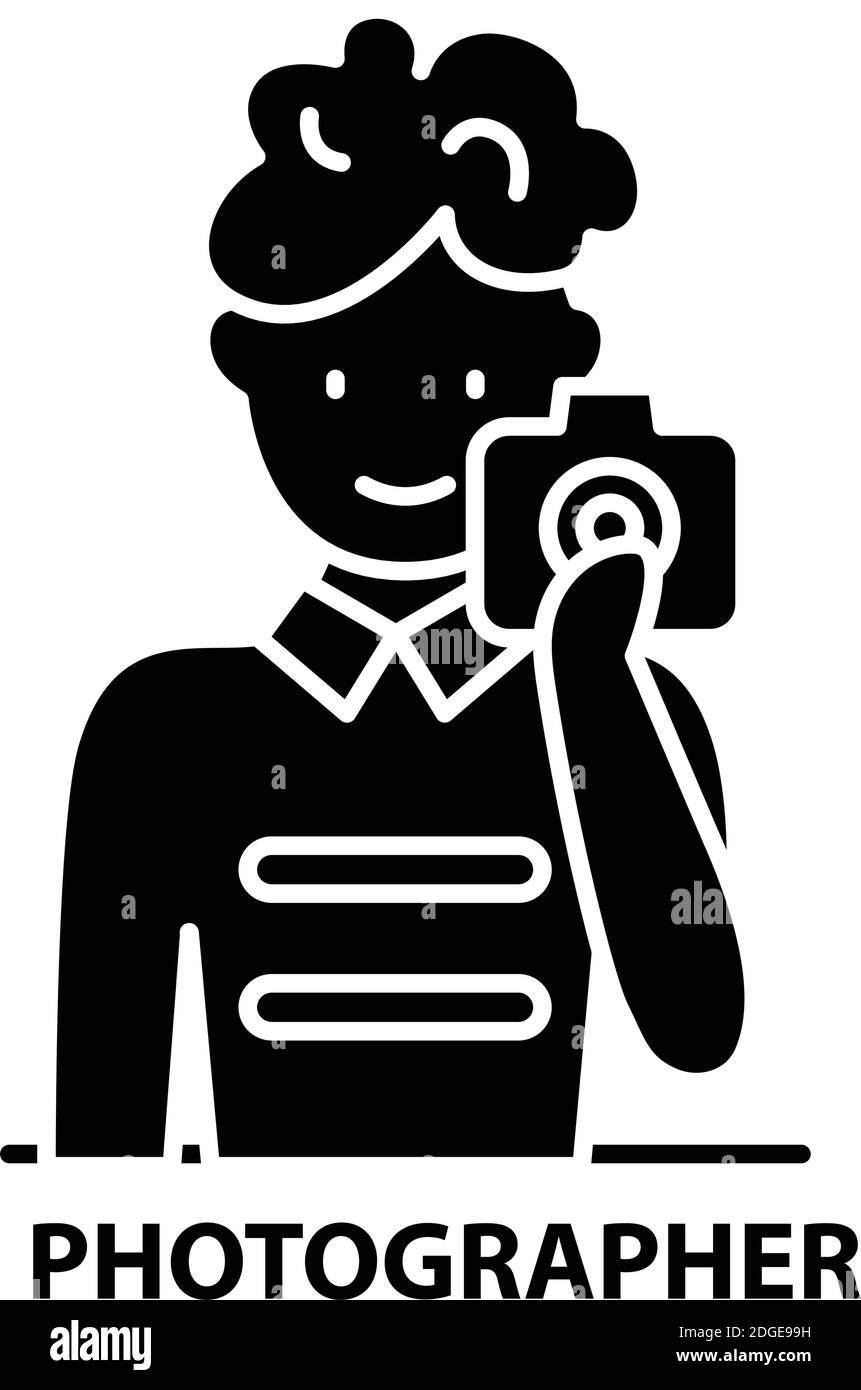 icône de symbole de photographe, signe vectoriel noir avec traits modifiables, illustration de concept Illustration de Vecteur