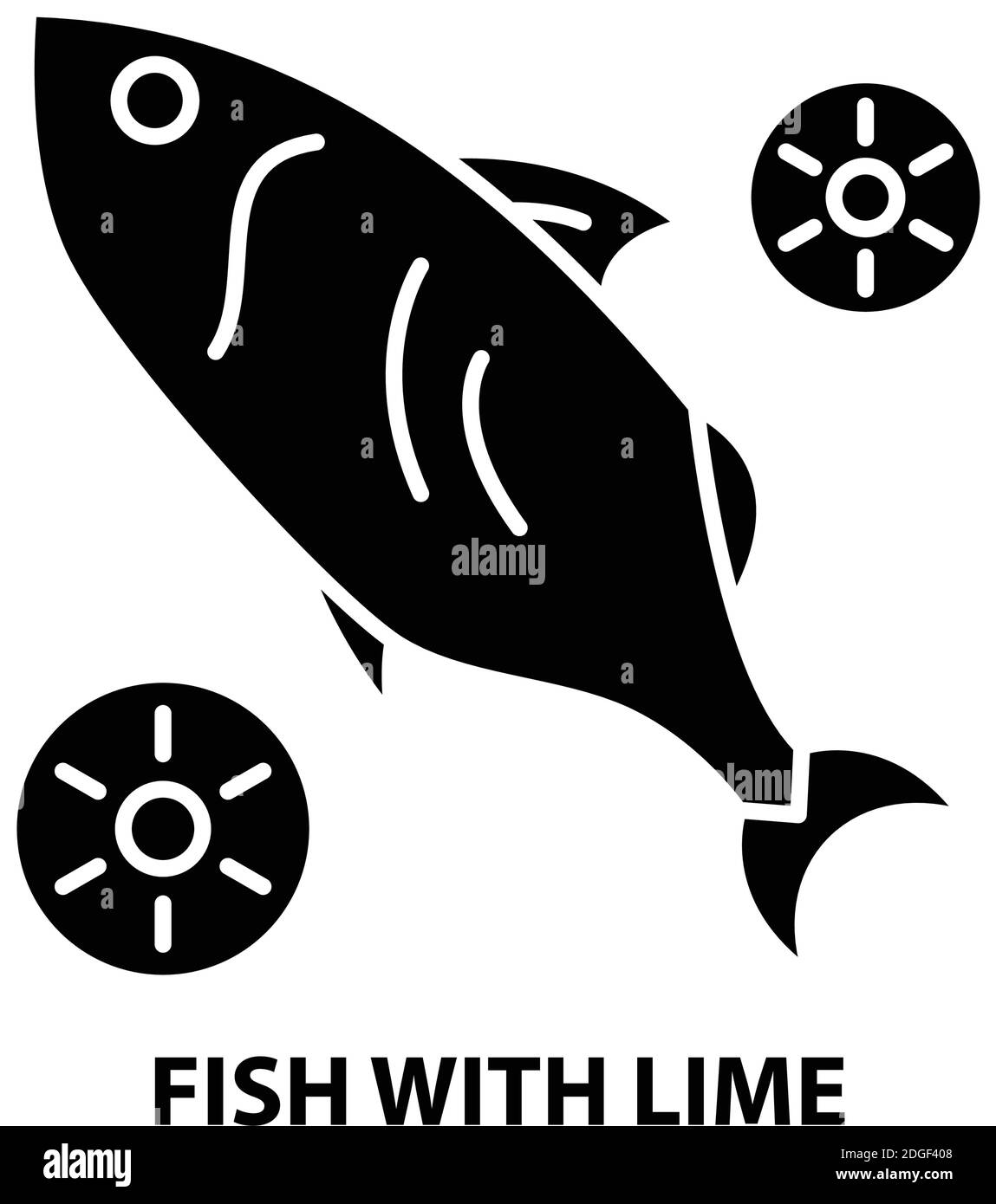 poisson avec icône lime, signe vectoriel noir avec traits modifiables, illustration de concept Illustration de Vecteur
