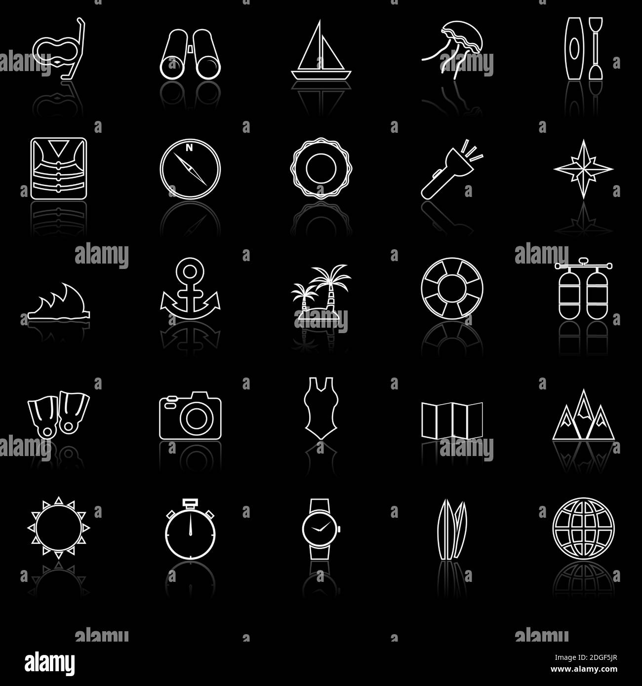 Icônes de ligne de plongée avec reflet sur fond noir, vecteur de stock Illustration de Vecteur