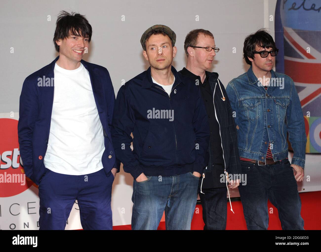 Blur arrivant aux Brit Awards 2012, à l'O2 Arena, Greenwich, Londres. Banque D'Images
