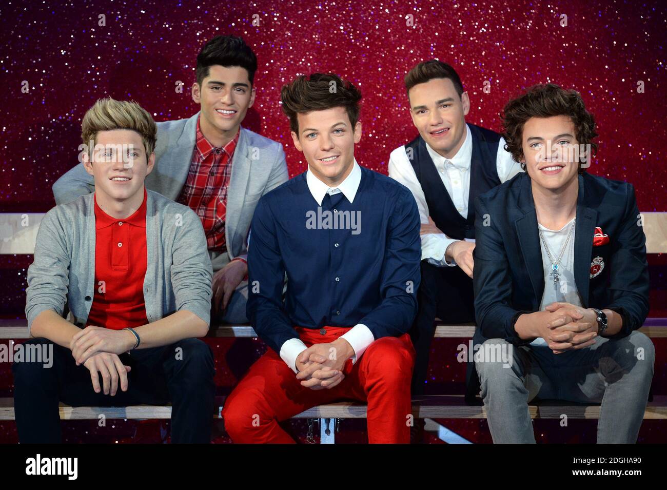 Des modèles de cire de Naill Horan, Zayn Malik, Louis Tomlinson, Liam Payne et Harry Styles de The Band One Direction sont dévoilés à Madame Tussauds à Londres. Banque D'Images