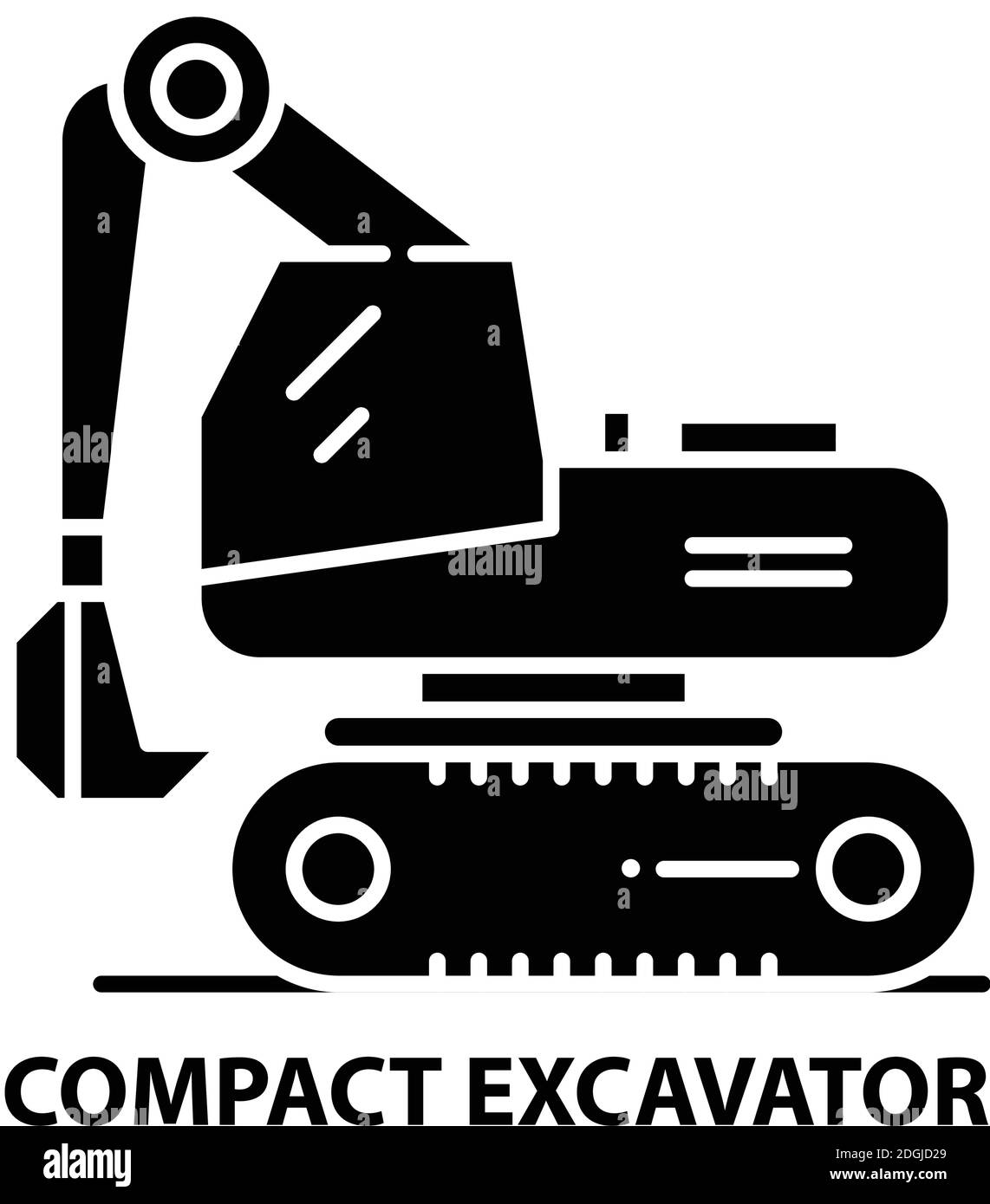 icône d'excavatrice compacte, panneau vectoriel noir avec traits modifiables, illustration du concept Illustration de Vecteur
