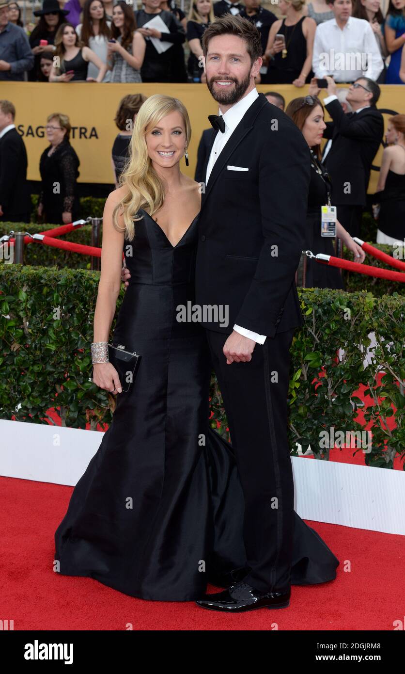 Joanne Froggatt et James Cannon arrivent sur le tapis rouge au 21e prix annuel de la Guilde des acteurs de l'écran, qui s'est tenu au Shrine Auditorium de Los Angeles. Banque D'Images