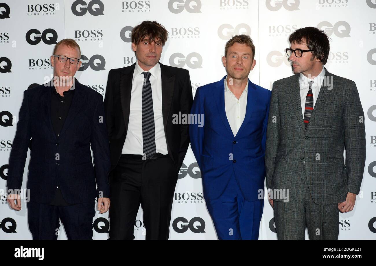 (De gauche à droite) Dave Rowntree, Alex James, Damon Albarn et Graham Coxon of Blur assistent aux GQ Men of the Year Awards 2015 qui se tiennent à l'Opéra Royal, Bow Street, Londres Banque D'Images