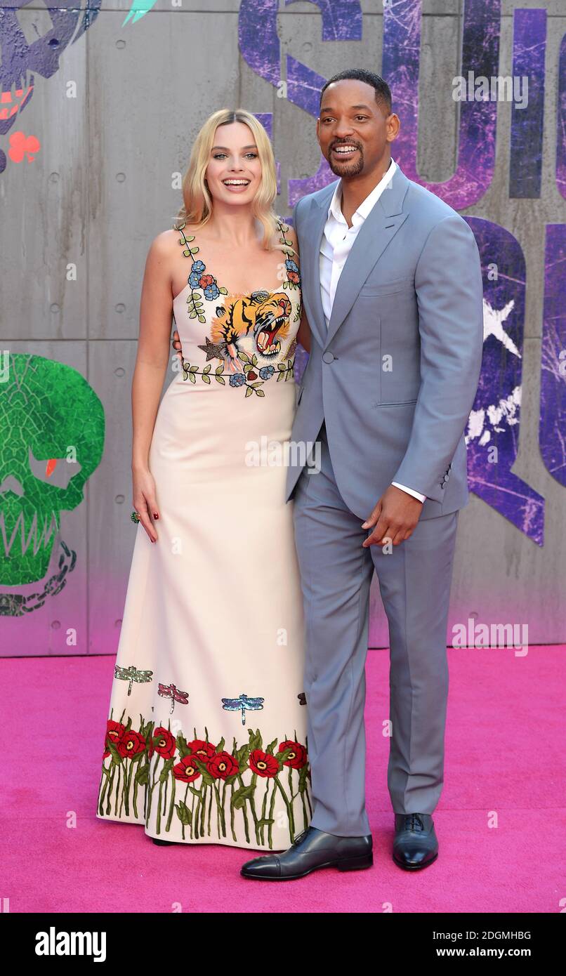 Margot Robbie et Will Smith participant à la première européenne de suicide Squad qui s'est tenue à ODEON Leicester Square, Londres. Le crédit photo doit être lu par Doug Peters/EMPICS Entertainment. Banque D'Images