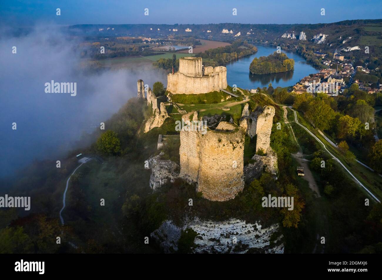 France, Eure (27), les Andelys, Château Gaillard, forteresse du XIIe siècle construite par Richard coeur de Lion au-dessus d'une boucle de la Seine Banque D'Images