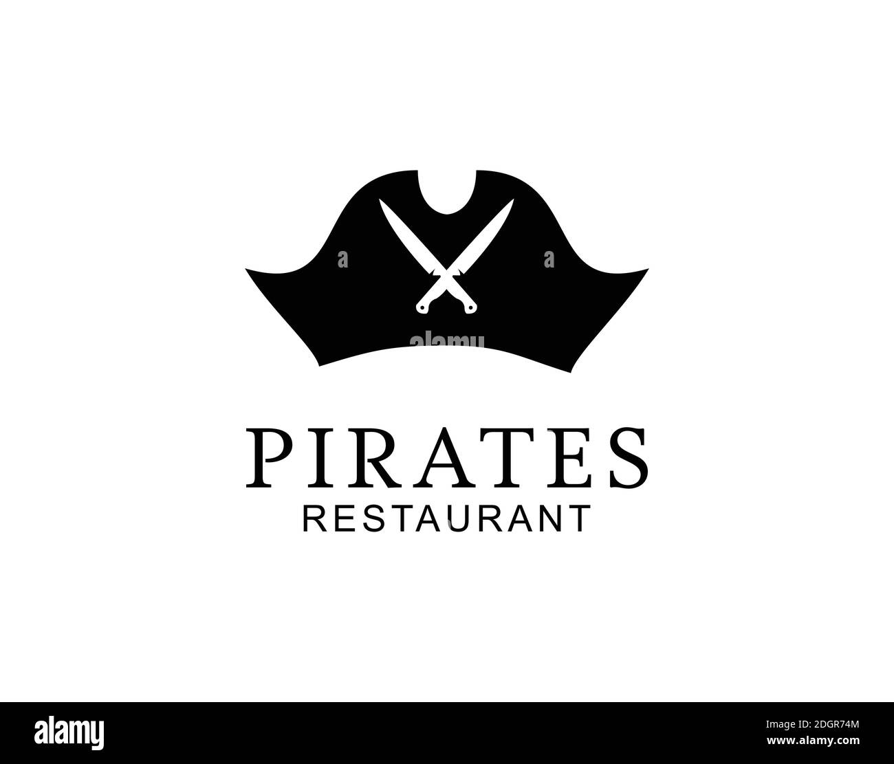 Chapeau Pirates avec cuillère et fourchette pour le restaurant sur bateau / croisière / Yacht logo Illustration de Vecteur