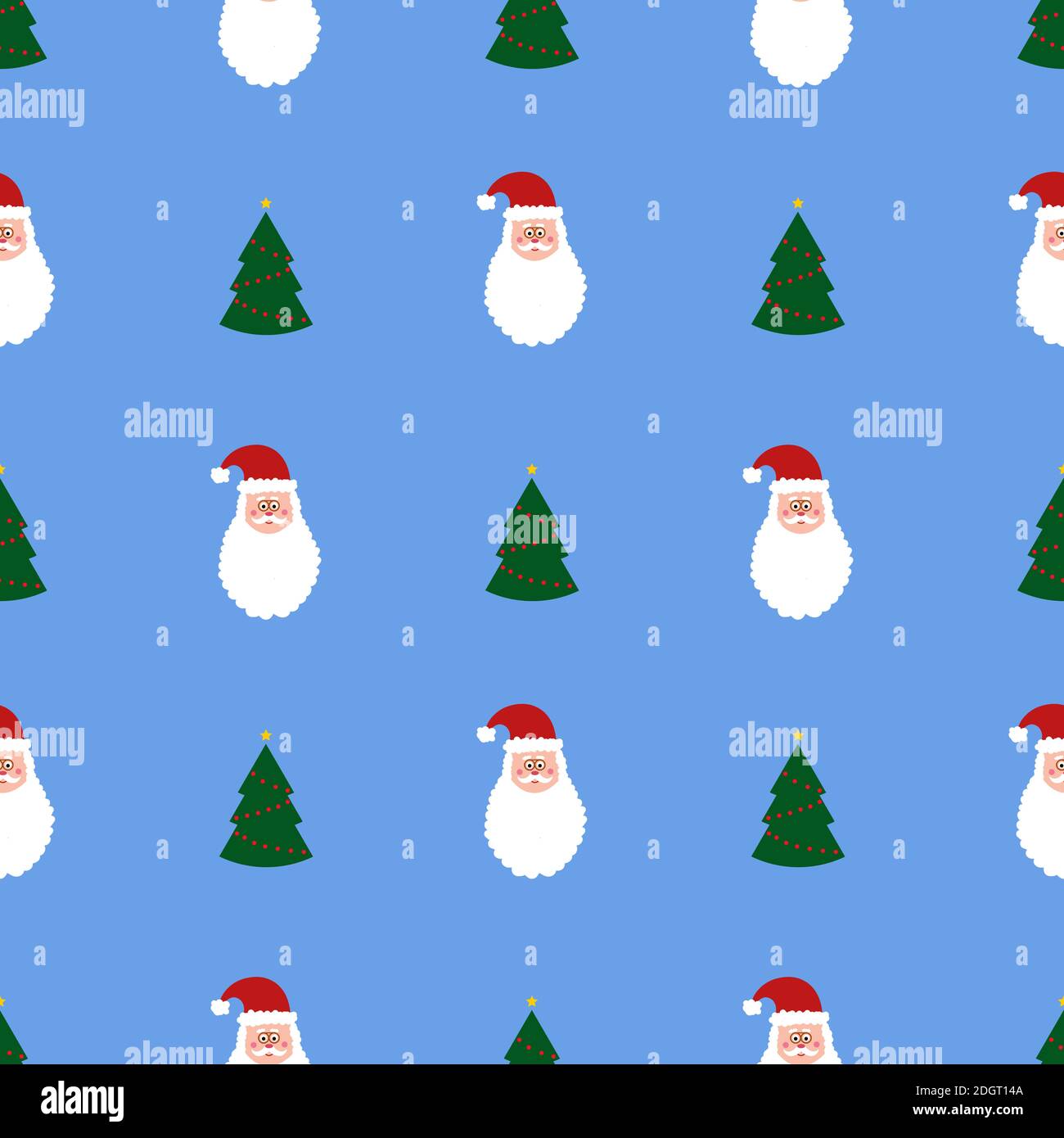 Motif sans couture avec arbres de noël verts et Père Noël sur fond bleu. Papier peint abstrait, décoration d'emballage. Joyeux Noël, bonne nouvelle y Banque D'Images