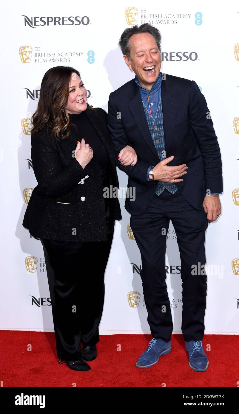 Melissa McCarthy et Richard E. Grant assistent à la partie des nominés des Prix du film de l'Académie britannique Nespresso au Palais de Kensington, Londres Banque D'Images