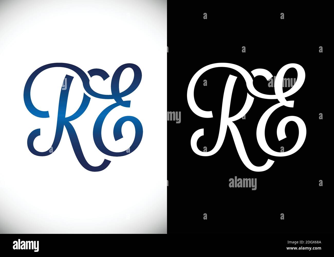 Modèle de vecteur de conception de logo R E de la lettre initiale du monogramme. Symbole alphabétique graphique pour l'identité commerciale de l'entreprise Illustration de Vecteur