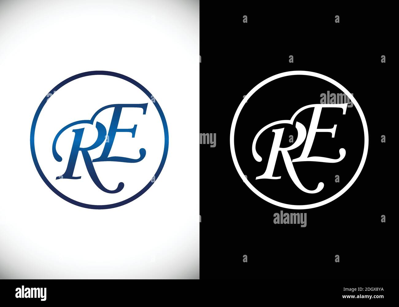 Modèle de vecteur de conception de logo R E de la lettre initiale du monogramme. Symbole alphabétique graphique pour l'identité commerciale de l'entreprise Illustration de Vecteur