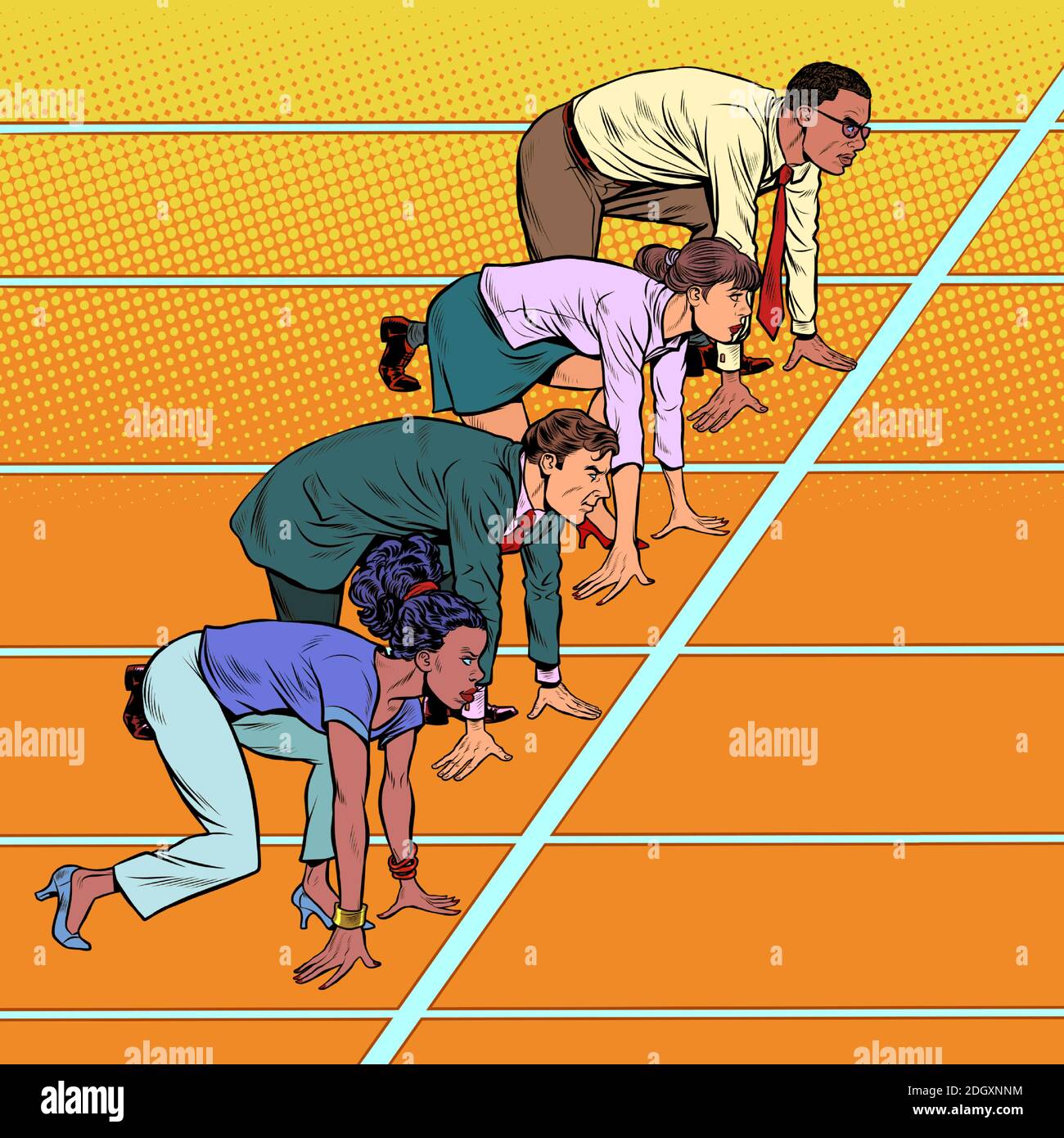 Hommes et femmes de différentes races en concurrence dans les affaires Illustration de Vecteur