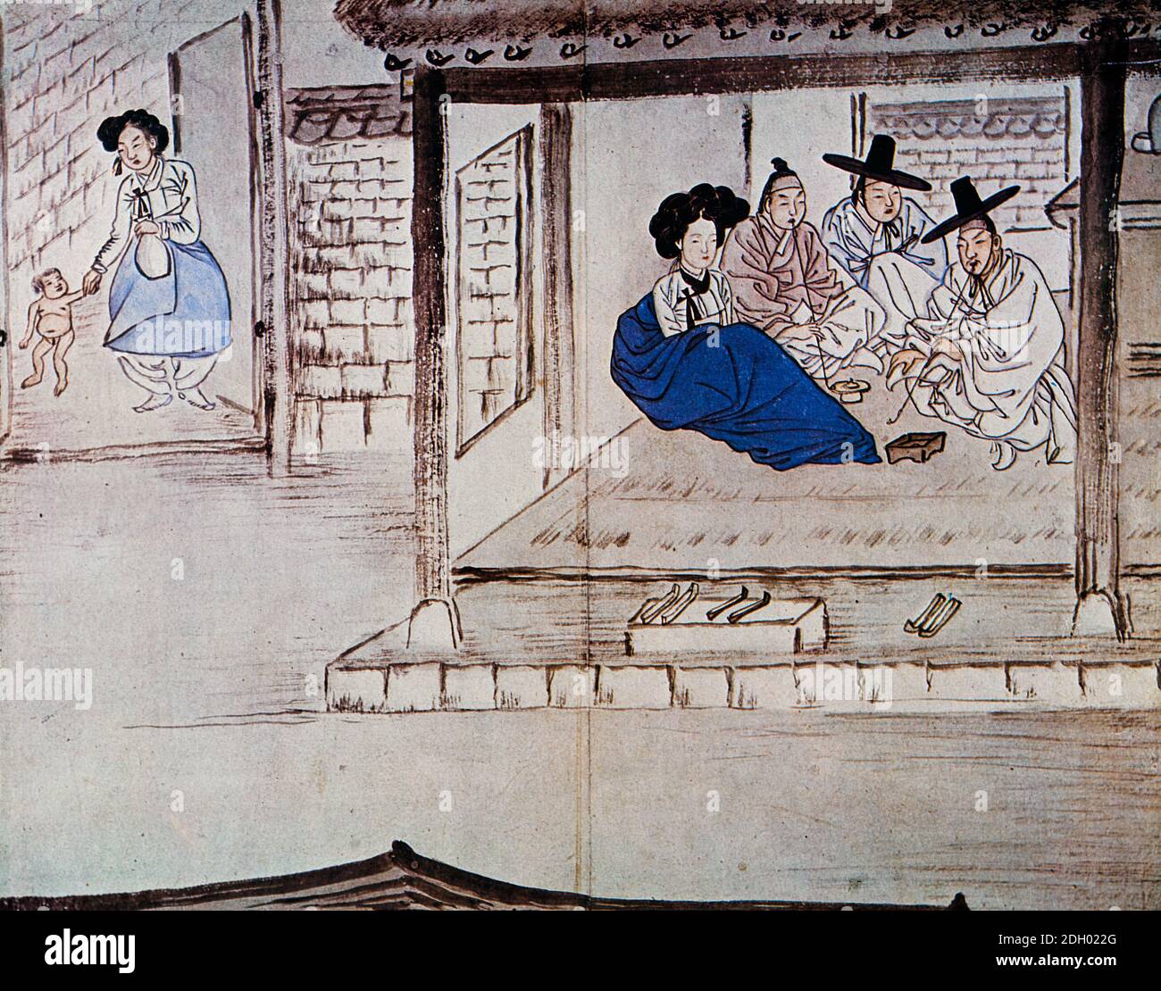 HEWON,SHIN YUN BOK,KANSONG MUSEUM,KOREAN CUSTOM PICTURE 08, UN TEMPS D'ATTENTE À LA COURTESAN'S,홍루대주,혜원,혜원전신첩,신윤복,풍속화첩, Banque D'Images