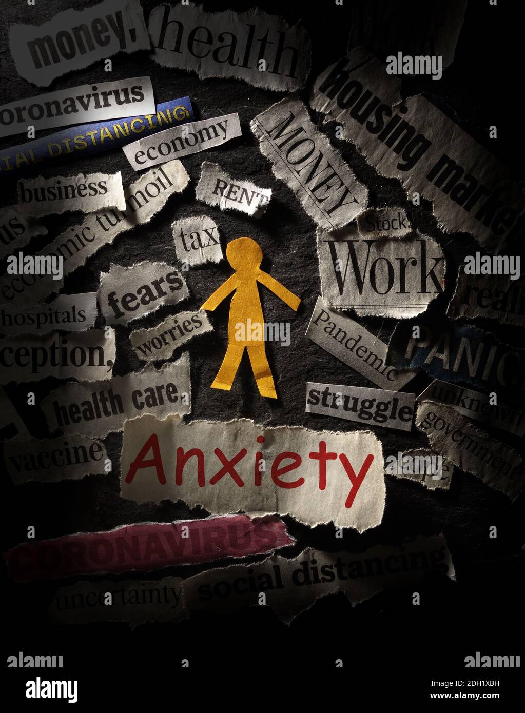 Coronavirus anxiété et économie nouvelles titres Banque D'Images