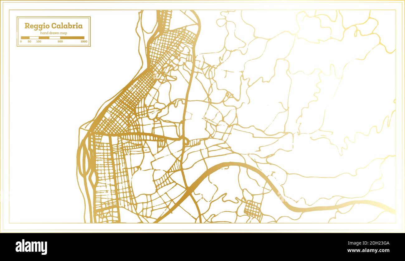 Reggio Calabria Italie carte de la ville en style rétro en couleur dorée. Carte de contour. Illustration vectorielle. Illustration de Vecteur