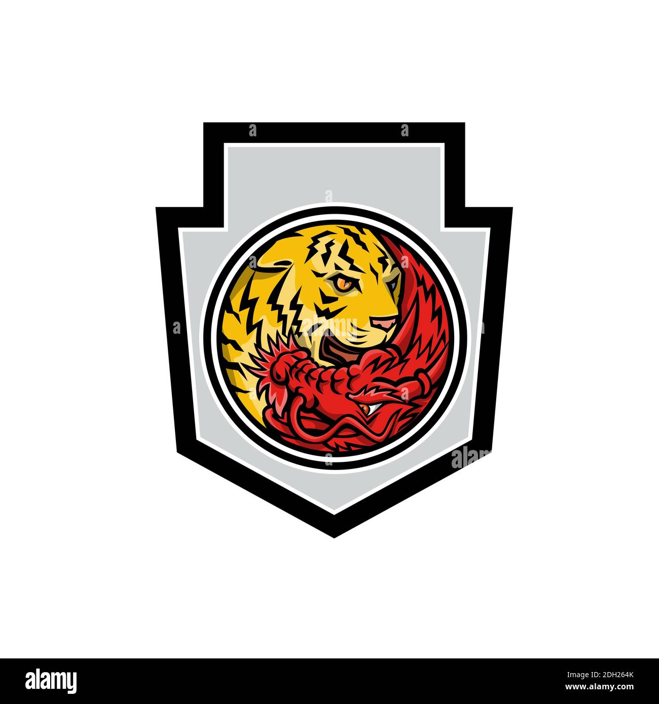 Dragon et tigre dans Yin Yang symbole Crest Mascot Banque D'Images