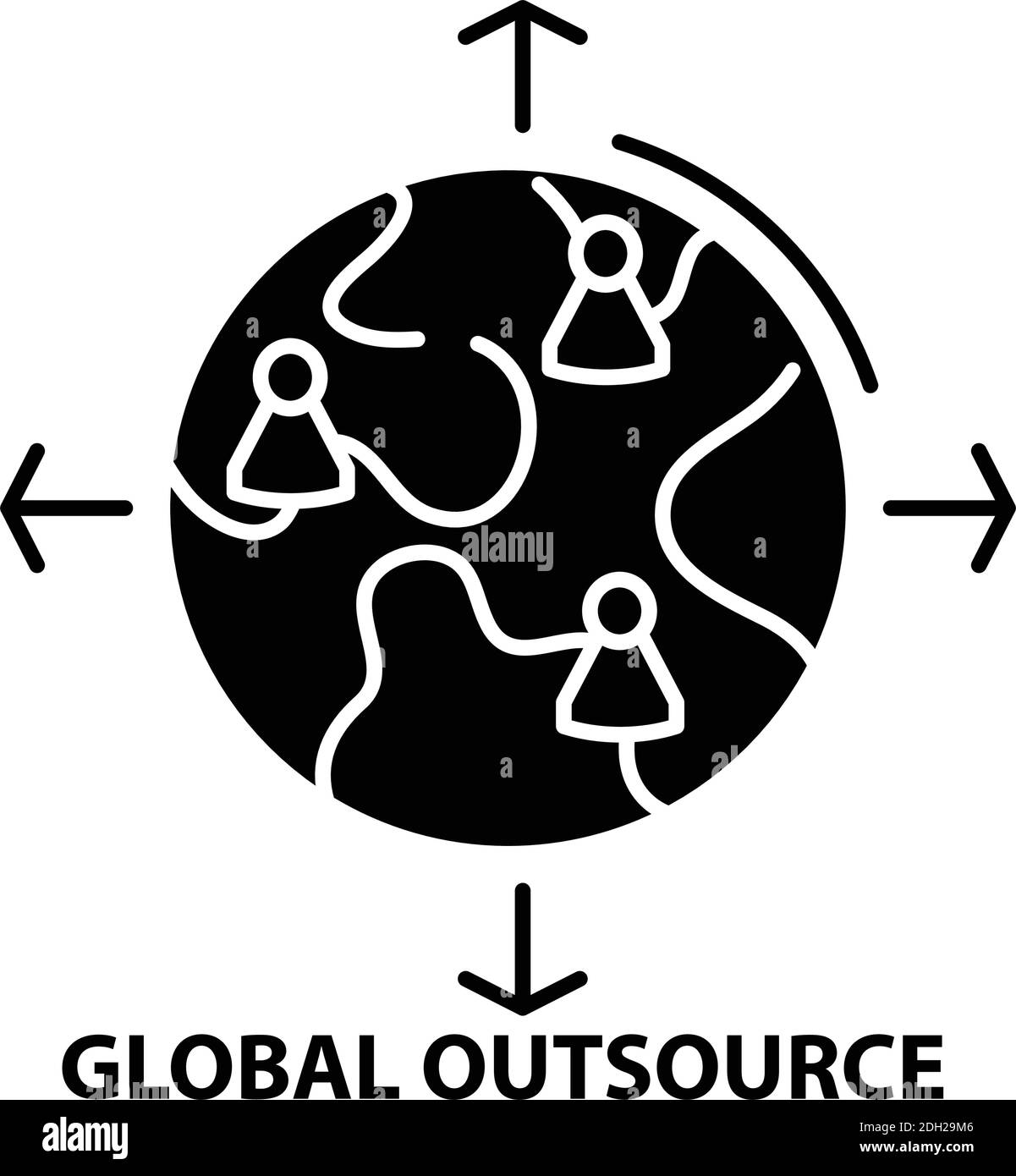 icône d'externalisation globale, signe vectoriel noir avec traits modifiables, illustration de concept Illustration de Vecteur