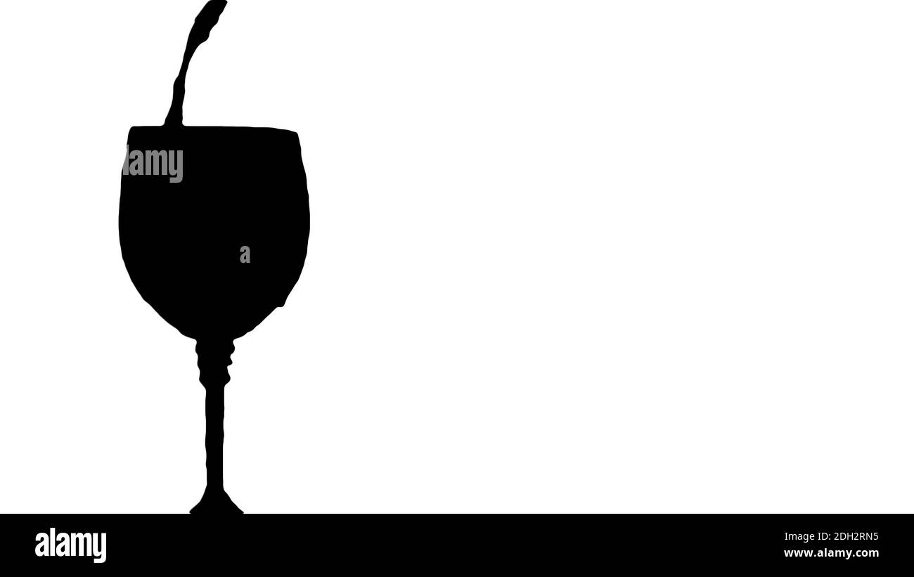 Flux de vin versant dans un verre, vecteur en noir et blanc, icône de verre de vin, illustration d'un verre d'un verre. Banque D'Images