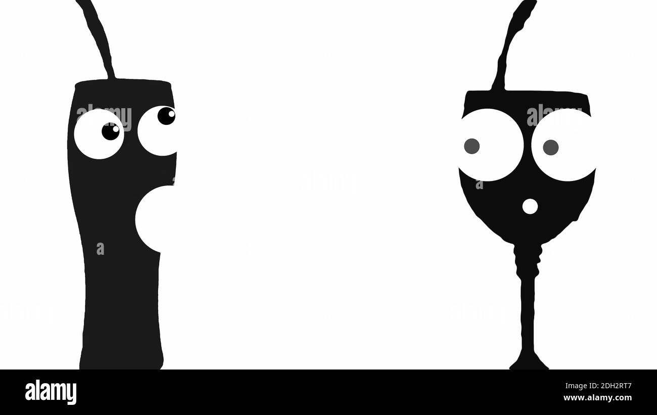 Silhouettes de lunettes pour butin en noir, personnages de dessin animé, isolé sur blanc, icônes de lunettes, gros plan.Illustration de cocktails avec des émotions. Banque D'Images