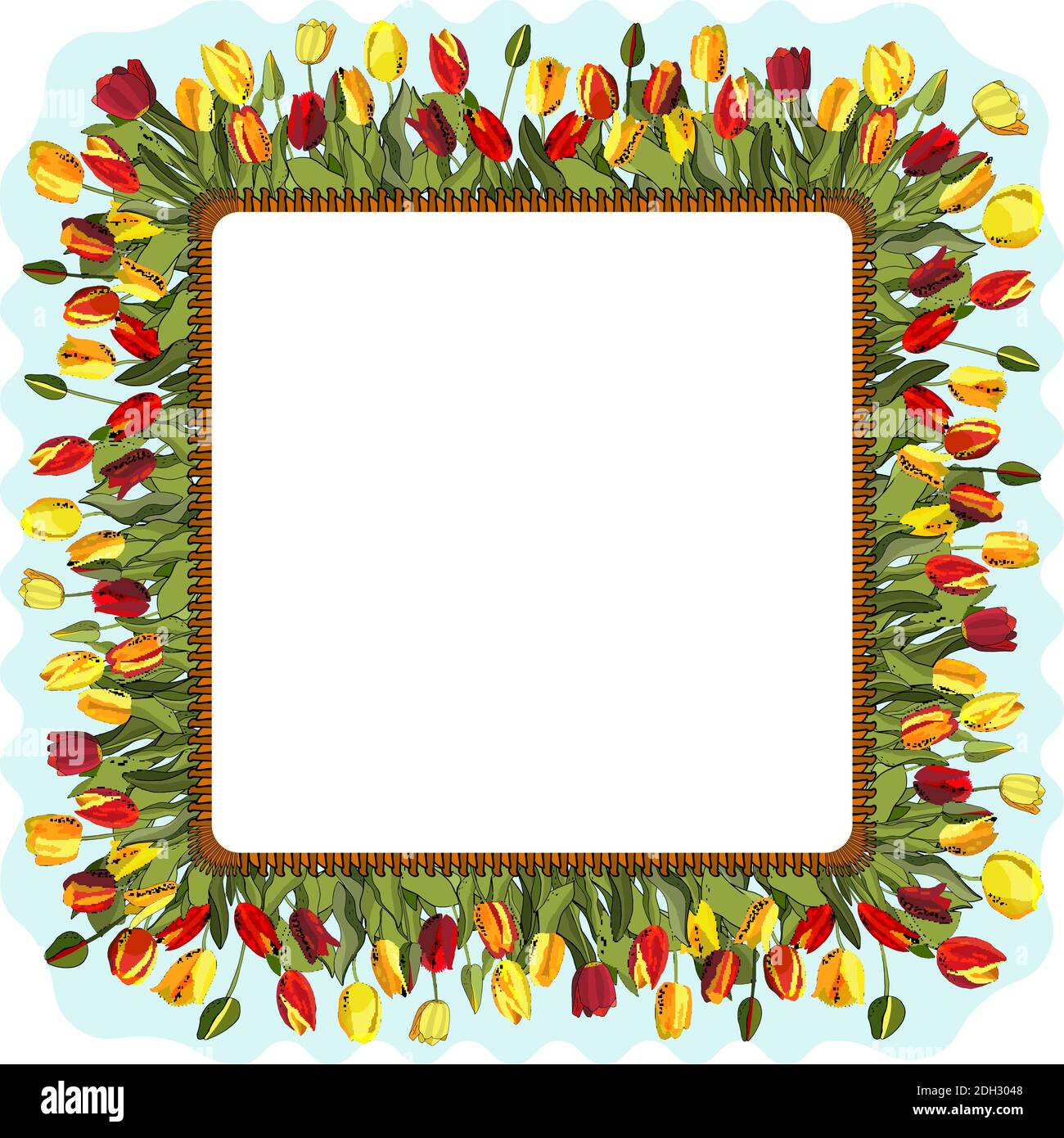 Cadre fleuri en tulipes mignons et colorées. Illustration de Vecteur