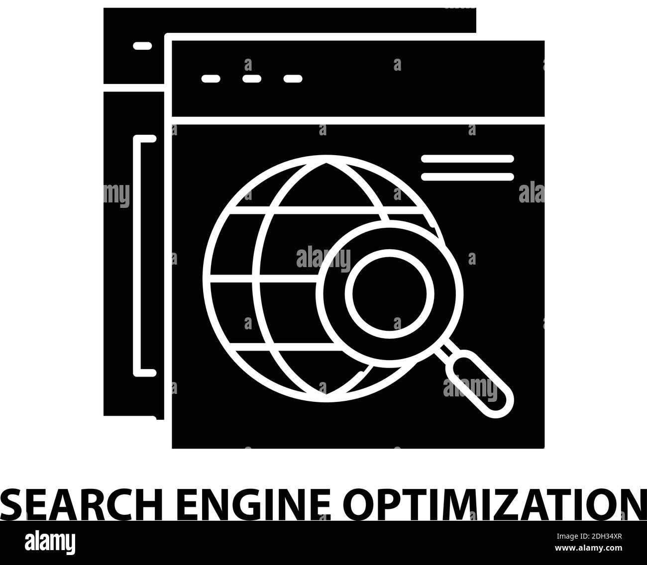 icône d'optimisation du moteur de recherche, signe vectoriel noir avec traits modifiables, illustration du concept Illustration de Vecteur