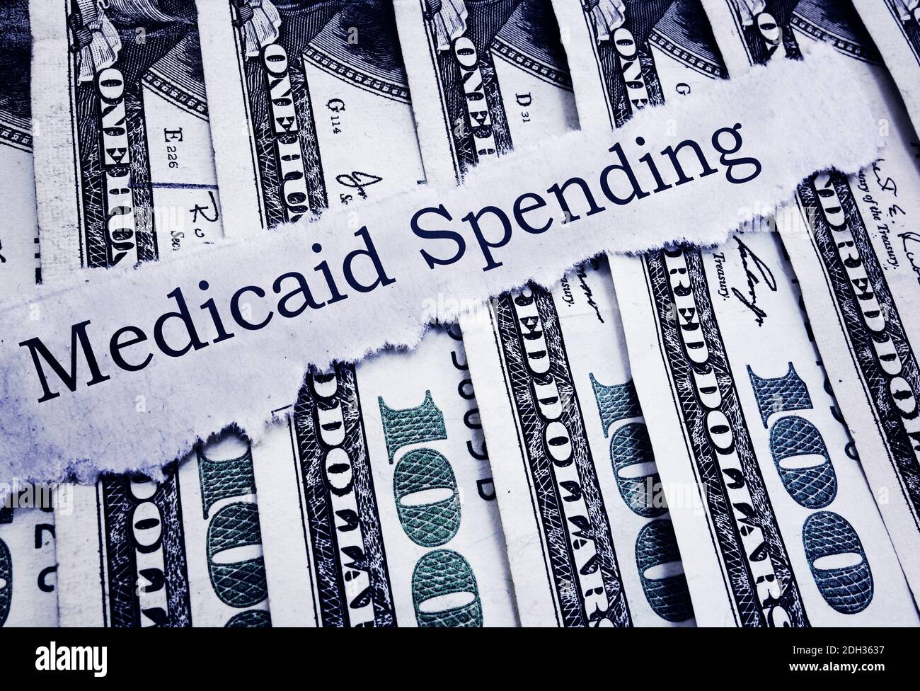 Titre et argent du journal Medicaid Spending Banque D'Images
