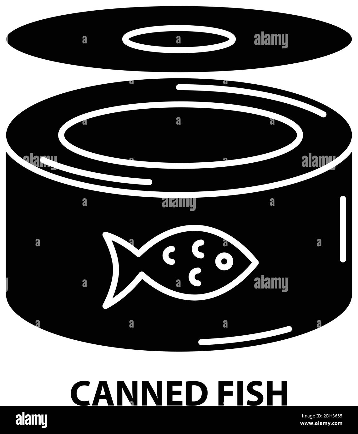 icône de poisson en conserve, signe vectoriel noir avec traits modifiables, illustration de concept Illustration de Vecteur